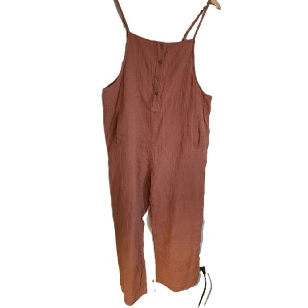 Sweet Lovely by Jen Cotton Gauze Rust Jumpsuit Capri Wide Leg Pockets Boho Sz M